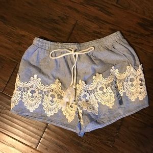 Boutique Striped Lace Shorts